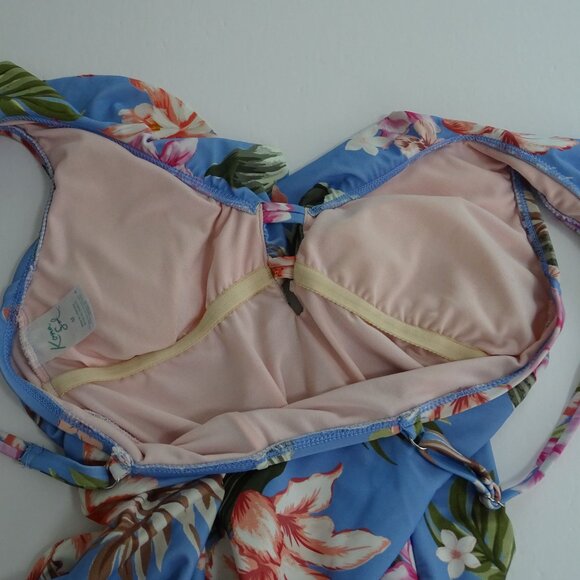 Kona Sol Blue Floral Tropical Print One Piece Swimsuit Women Size M Ruffle - Picture 5 of 12